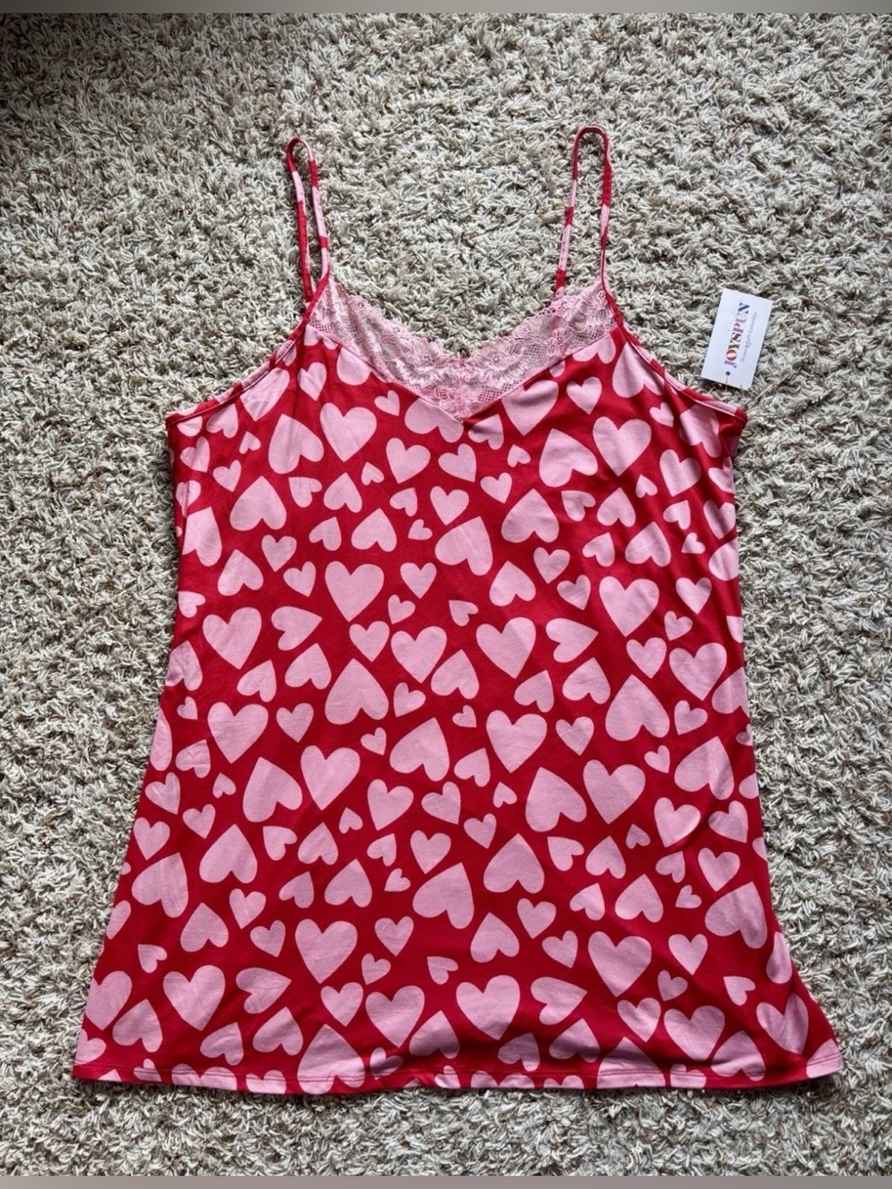 Joyspun Heart-Print Lace-Trim Camisole in Red & Pink Size XL (16-18)